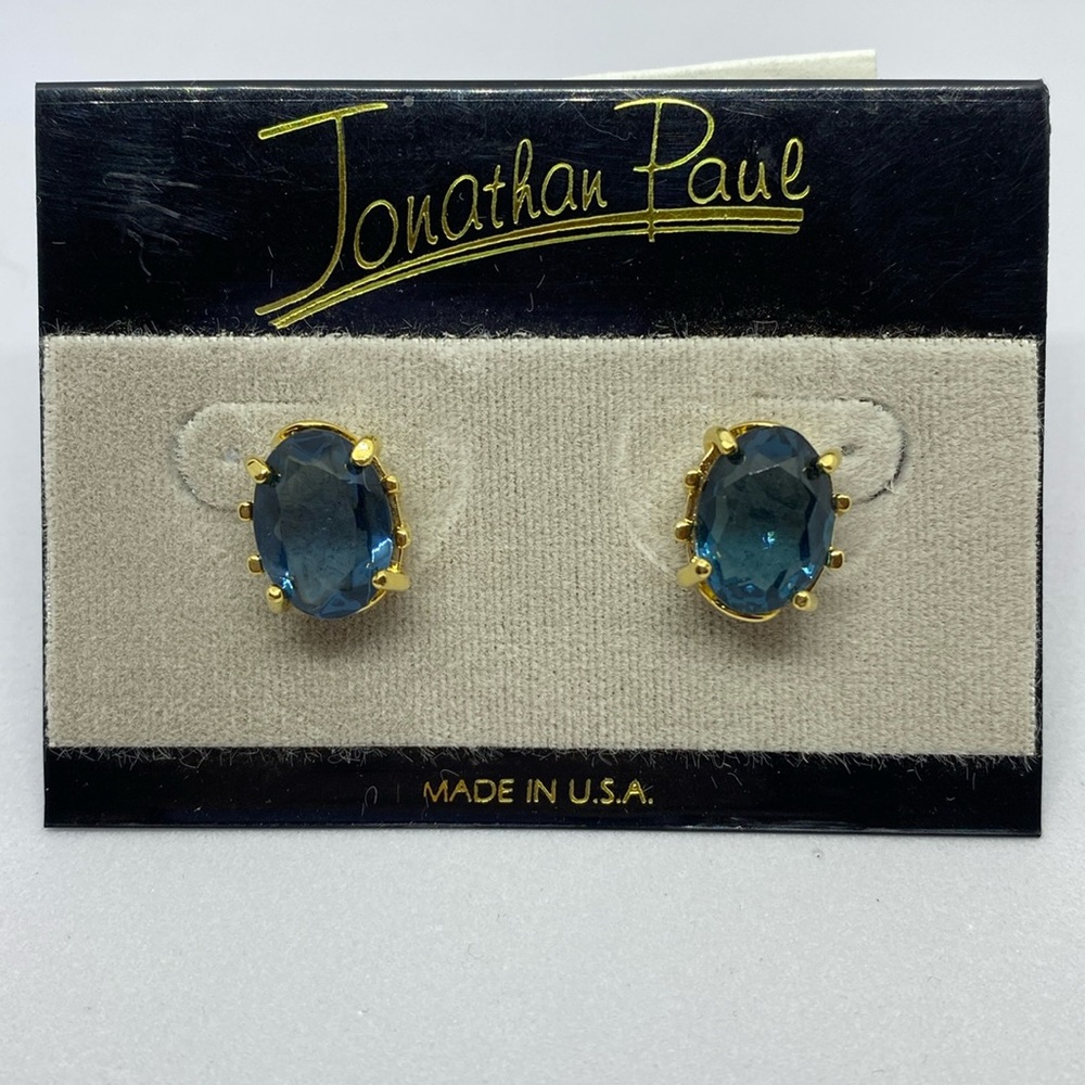 Jonathan Paul Gold tone blue CZ pierced earrings.